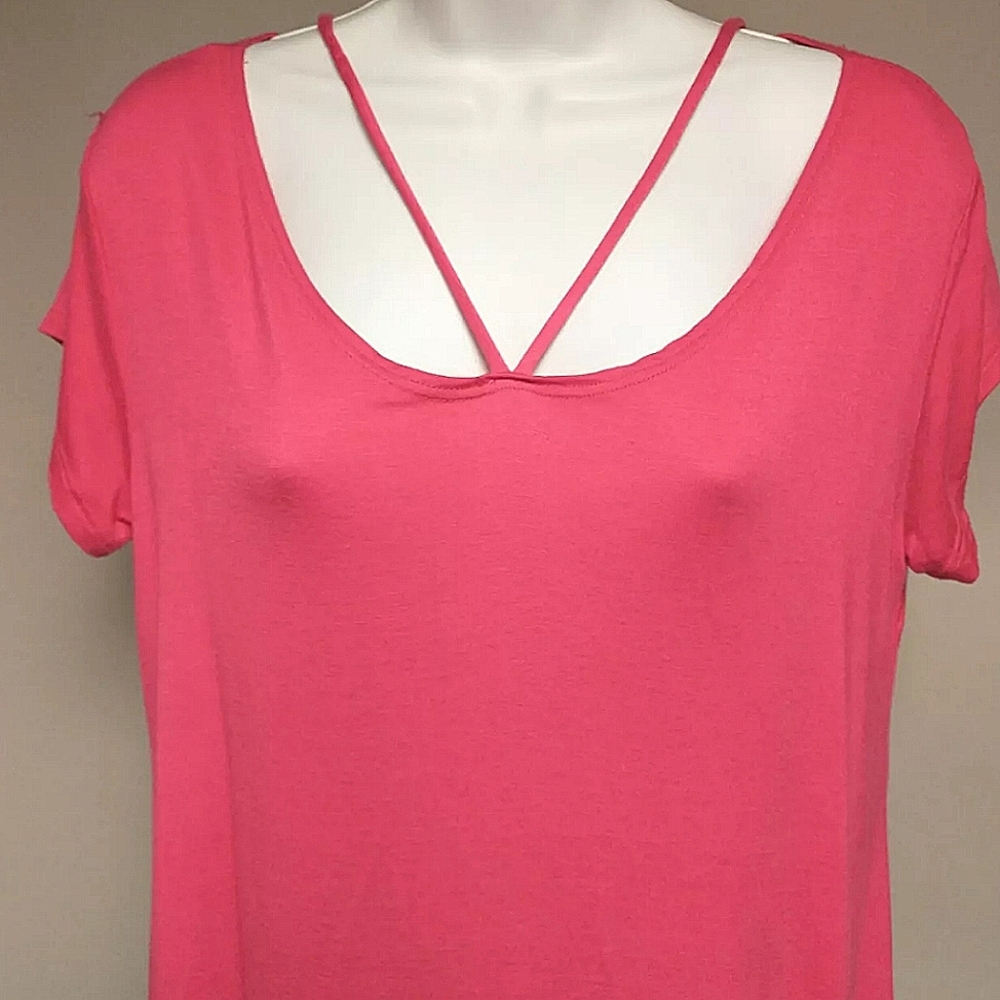 Acting Pro Hot Pink Short Sleeve Casual Strappy Tunic Top Size Medium